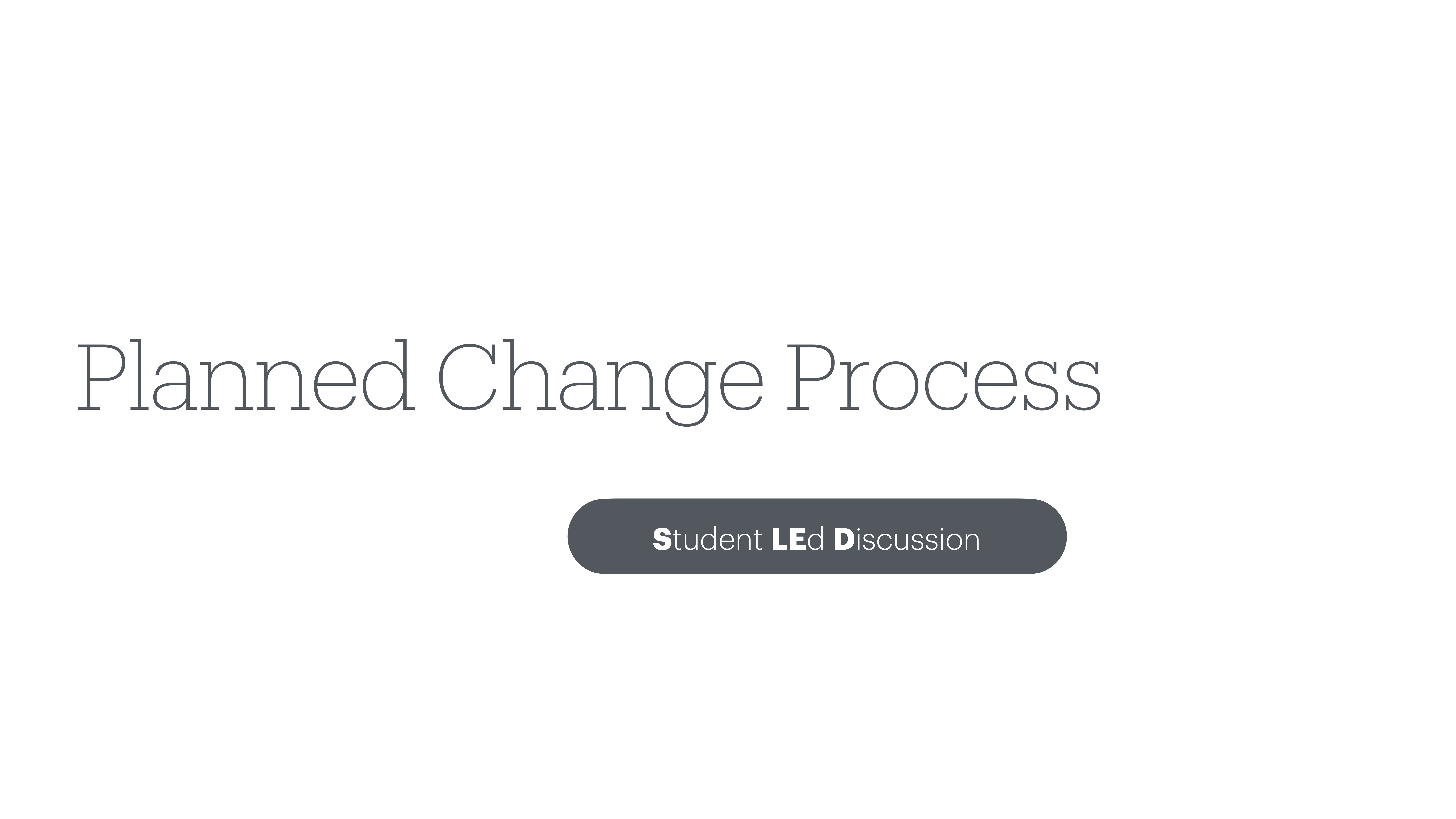 Text 'Planned Change Process' is centered on a plain white background. Below, a gray oval button reads 'Student Led Discussion.'